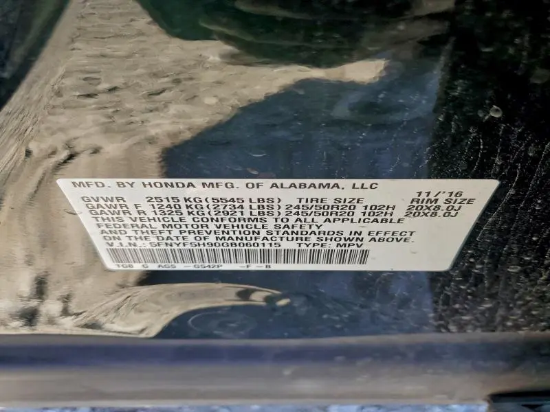 2016 HONDA PILOT TOURING  