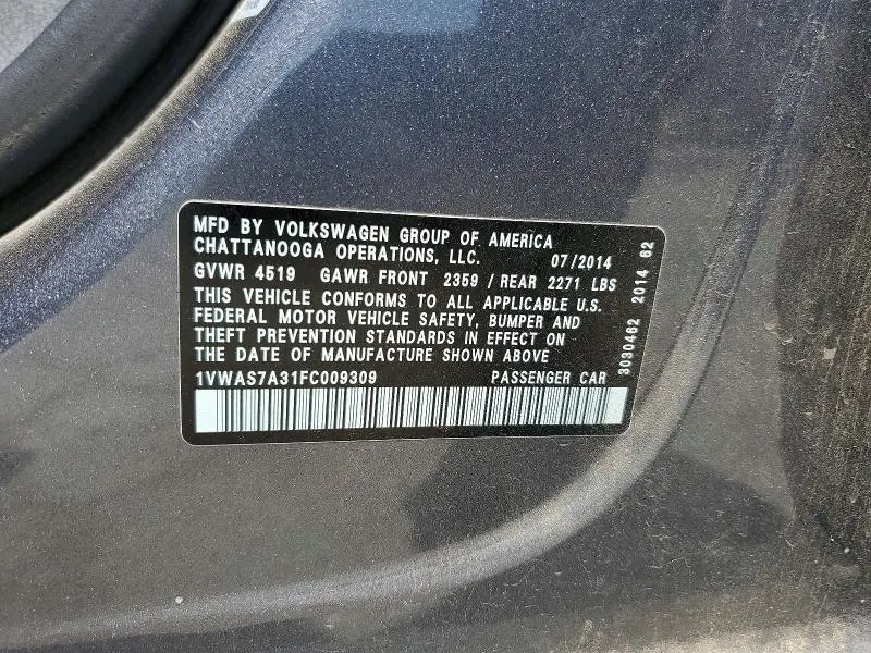 2015 VOLKSWAGEN PASSAT S  