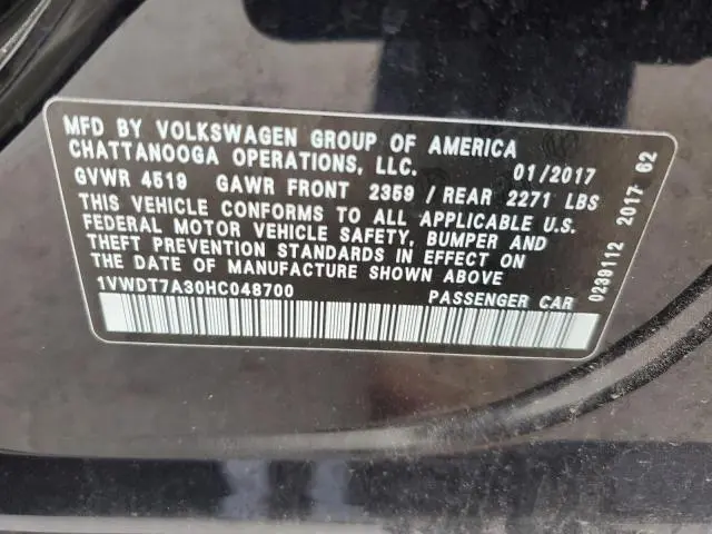 2017 VOLKSWAGEN PASSAT R-LINE