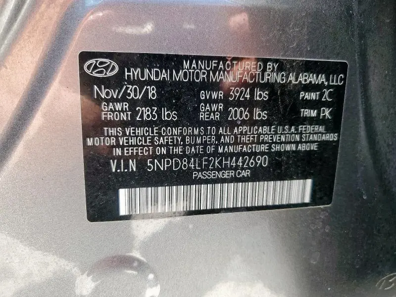 2019 HYUNDAI ELANTRA SEL  