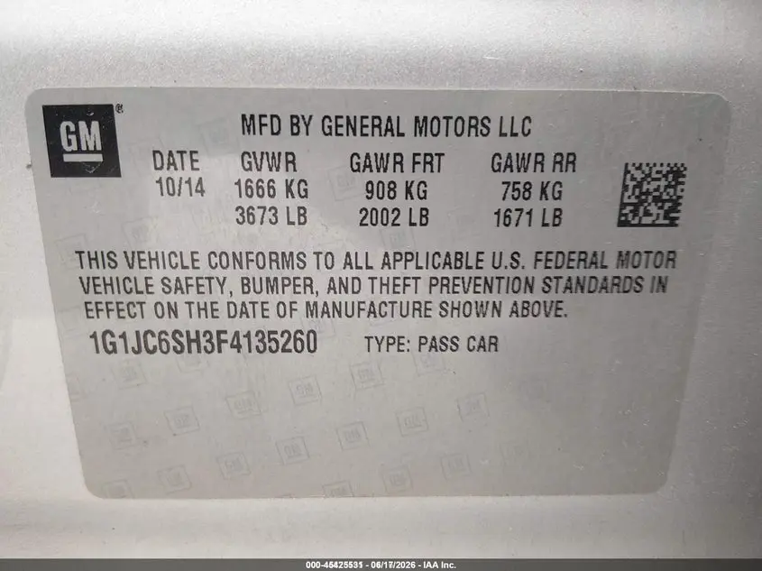 2015 CHEVROLET SONIC LT AUTO