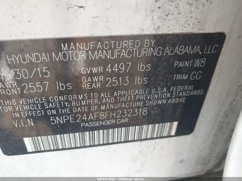 2015 HYUNDAI SONATA SE