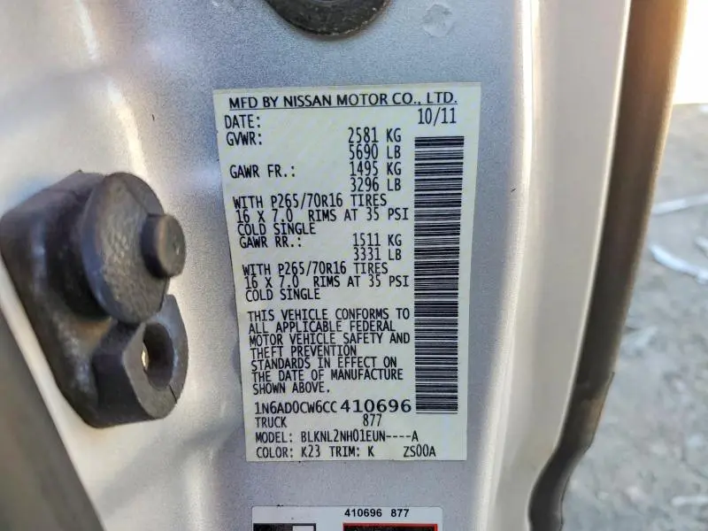 2012 NISSAN FRONTIER SV V6  