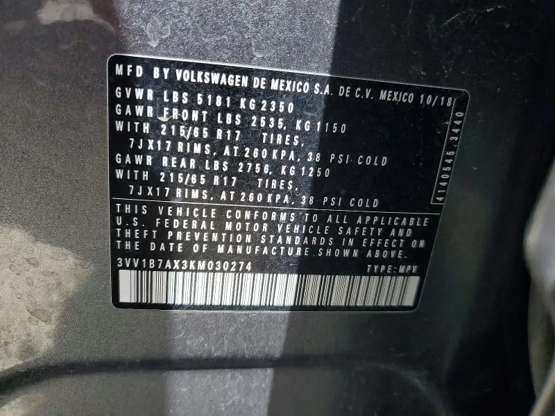 2019 VOLKSWAGEN TIGUAN S  