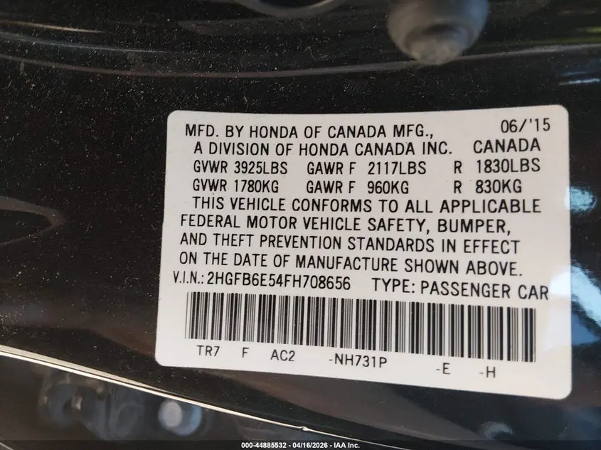 2015 HONDA CIVIC SI