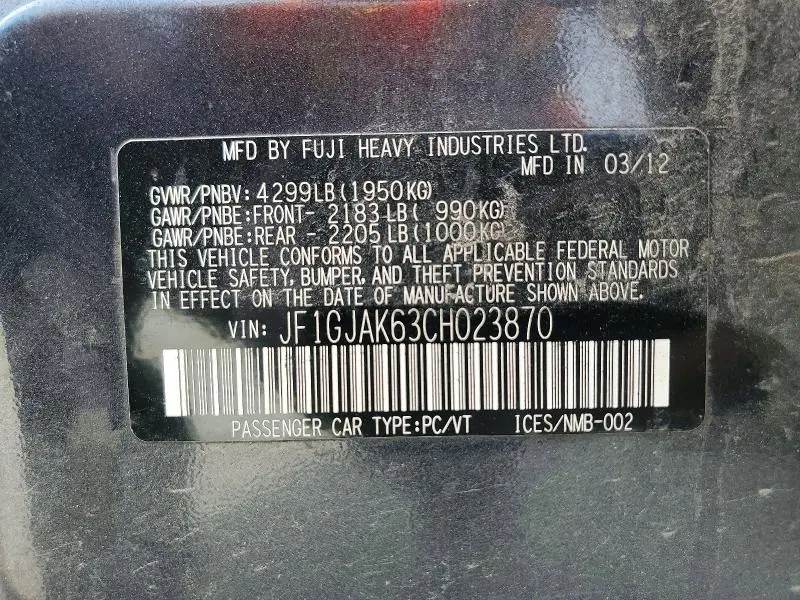 2012 SUBARU IMPREZA LIMITED  