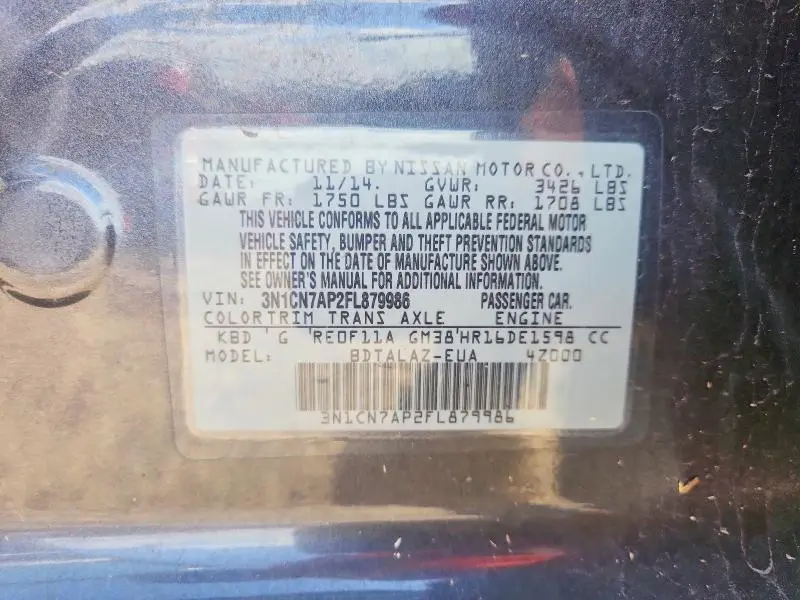 2015 NISSAN VERSA 1.6 S PLUS  