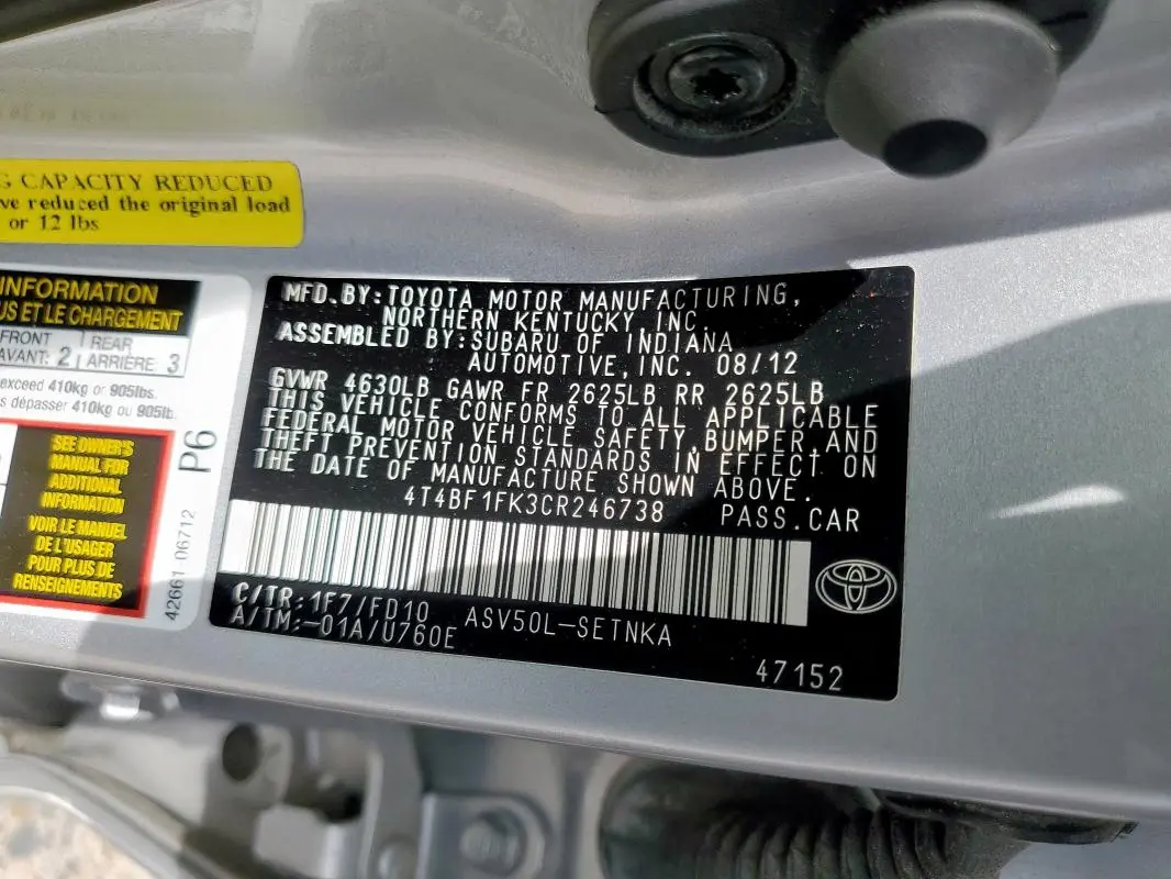 2012 TOYOTA CAMRY BASE  