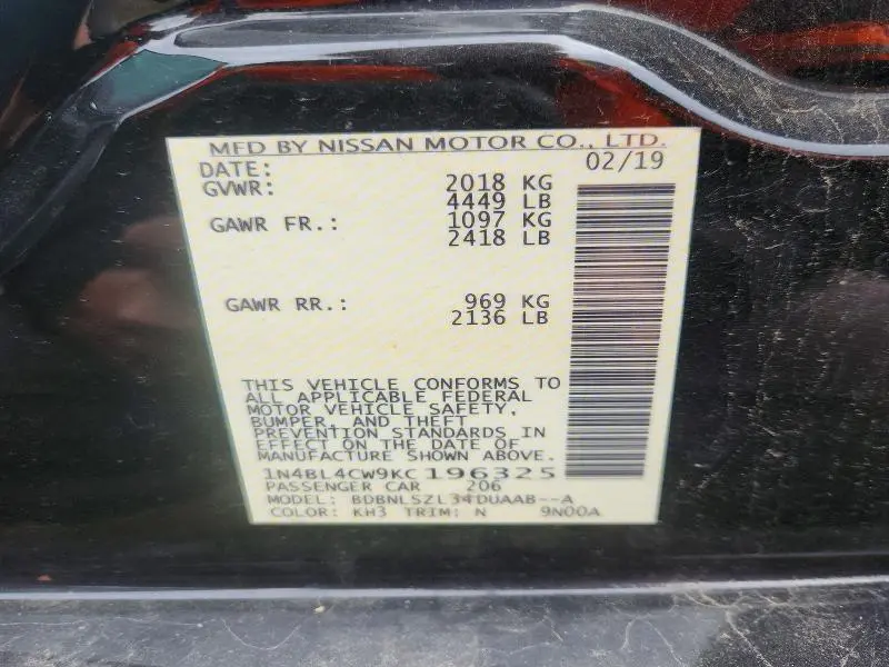 2019 NISSAN ALTIMA SR  