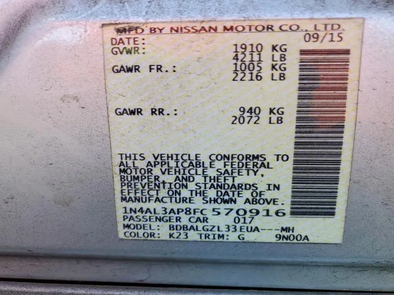 2015 NISSAN ALTIMA 2.5 S  