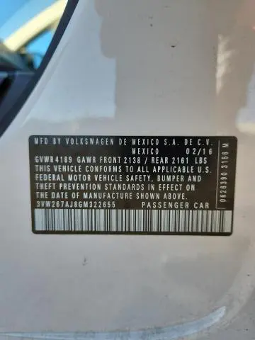 2016 VOLKSWAGEN JETTA S  