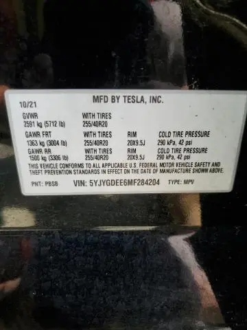 2021 TESLA MODEL Y   