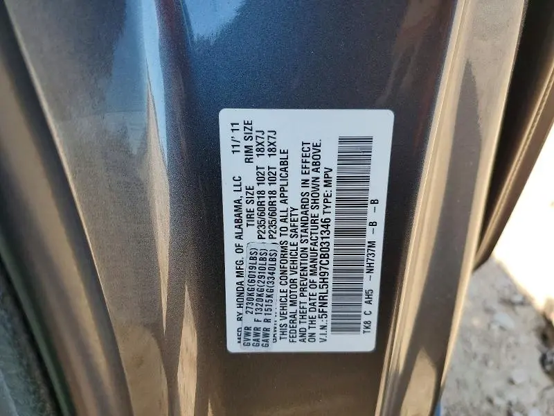 2012 HONDA ODYSSEY TOURING  