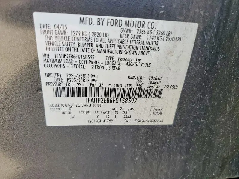 2015 FORD TAURUS SEL  