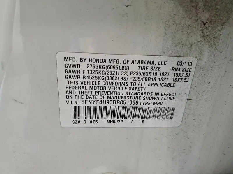 2013 HONDA PILOT TOURING  