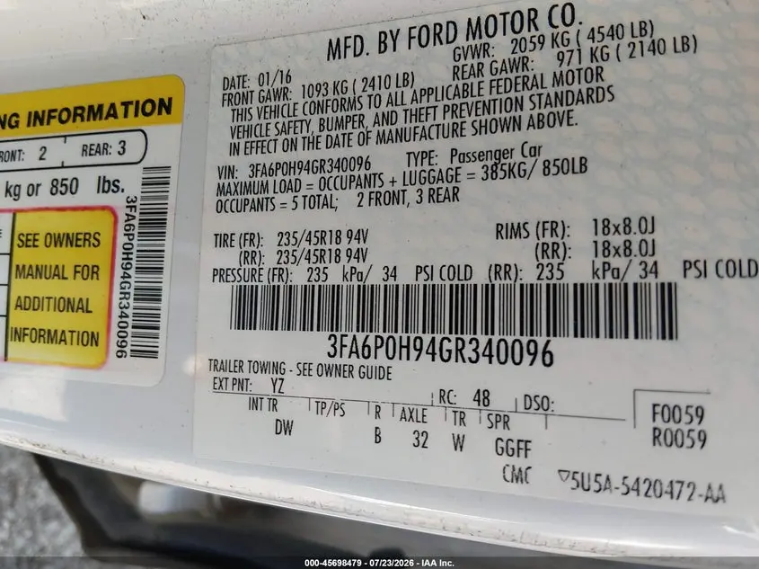 2016 FORD FUSION SE