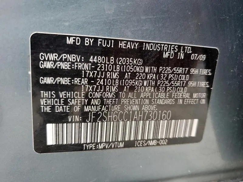 2010 SUBARU FORESTER 2.5X PREMIUM  