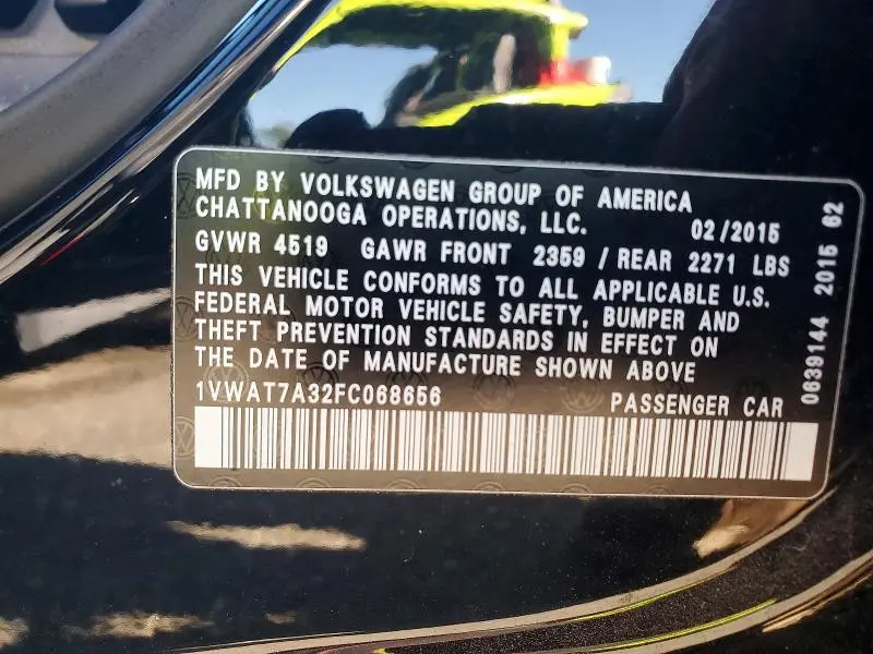 2015 VOLKSWAGEN PASSAT S  