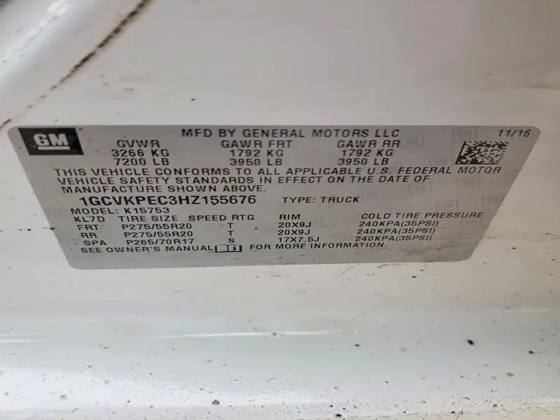 2017 CHEVROLET SILVERADO K1500 CUSTOM  