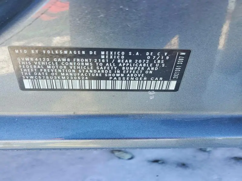 2019 VOLKSWAGEN JETTA S  