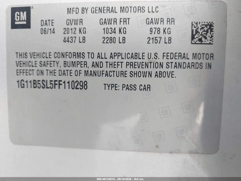 2015 CHEVROLET MALIBU LS
