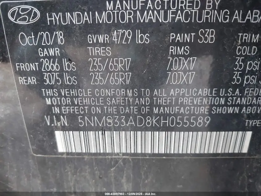 2019 HYUNDAI SANTA FE SEL