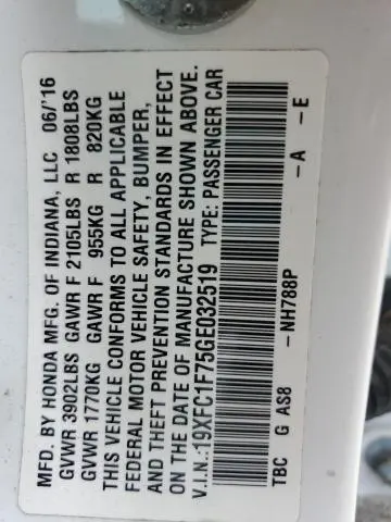2016 HONDA CIVIC EXL  