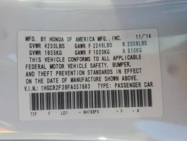 2015 HONDA ACCORD LX  