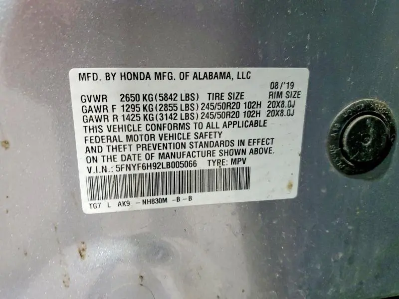 2020 HONDA PILOT TOURING  