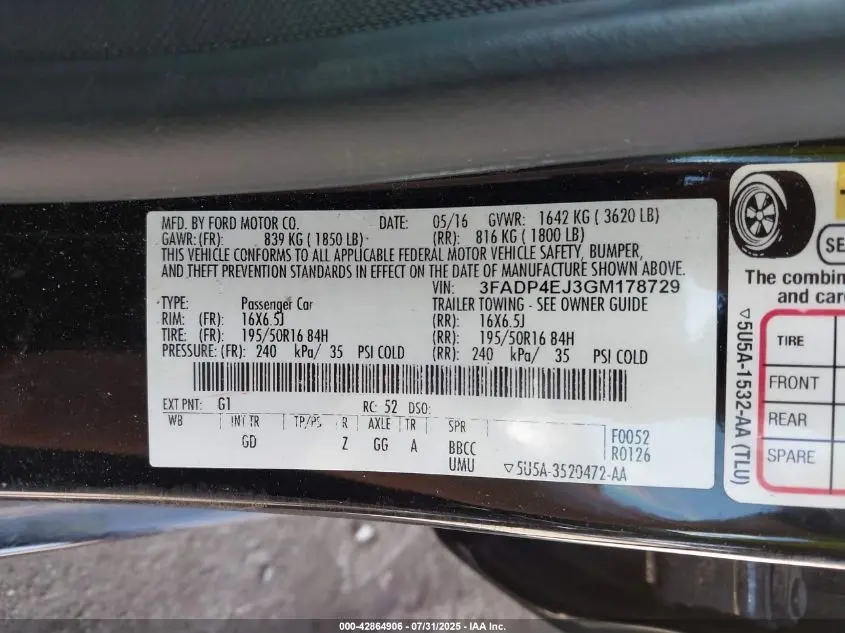 2016 FORD FIESTA SE