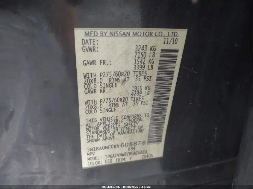 2011 NISSAN ARMADA PLATINUM