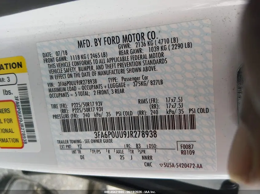 2018 FORD FUSION HYBRID S