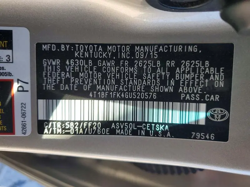 2016 TOYOTA CAMRY SE  