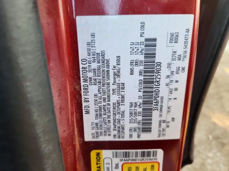 2016 FORD FUSION SE  