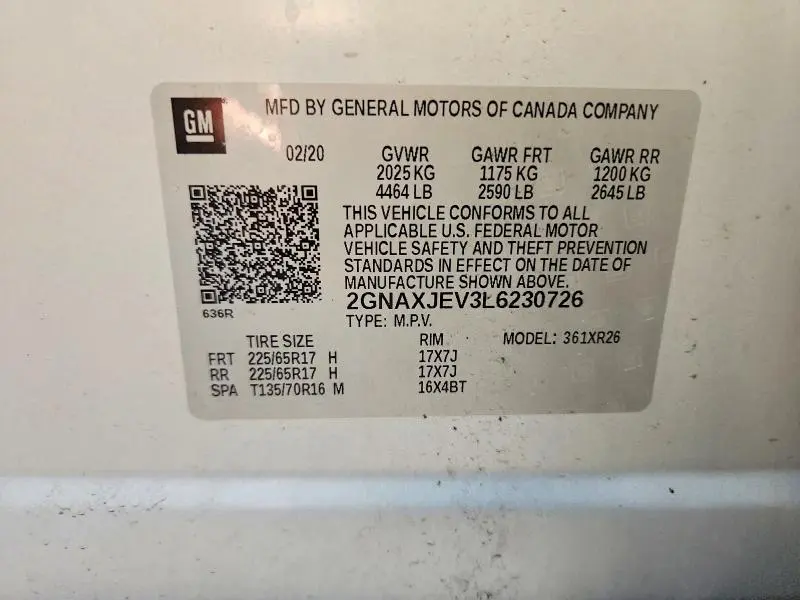 2020 CHEVROLET EQUINOX LT  