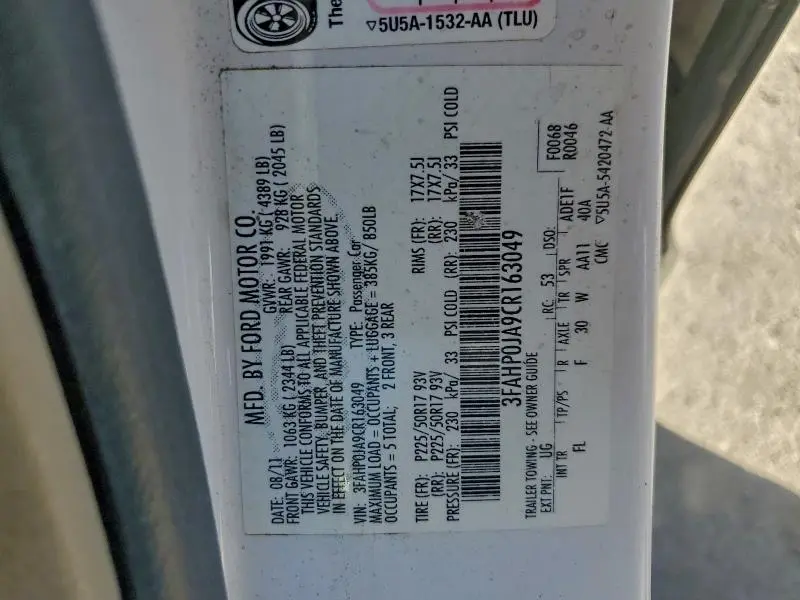 2012 FORD FUSION SEL  