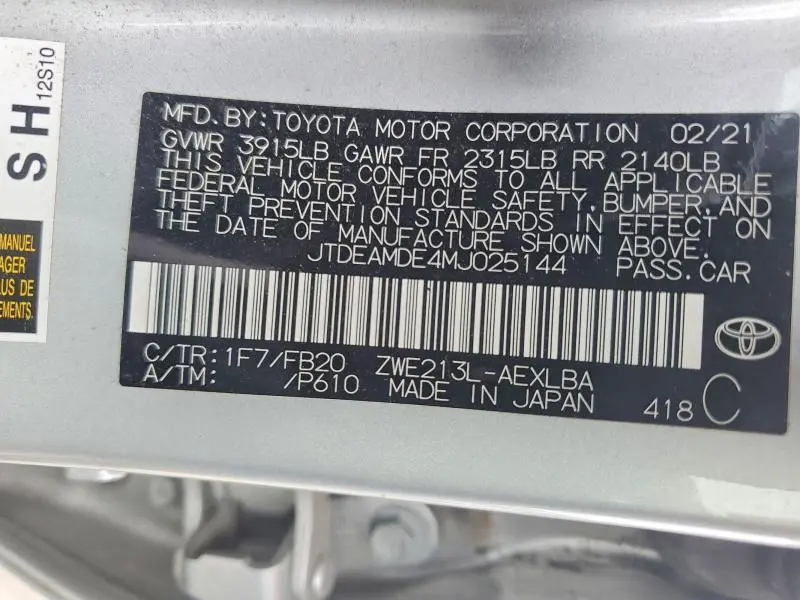 2021 TOYOTA COROLLA LE  