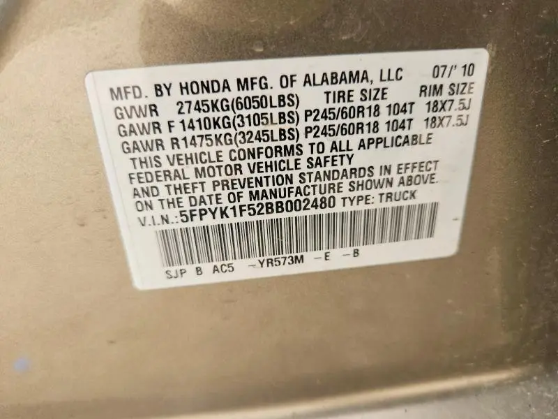 2011 HONDA RIDGELINE RTL  
