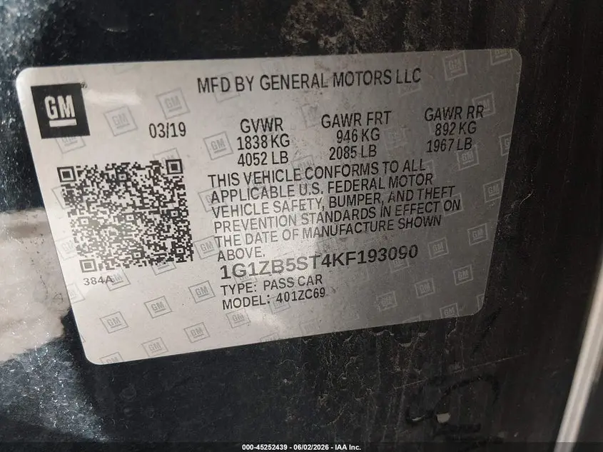 2019 CHEVROLET MALIBU 1LS