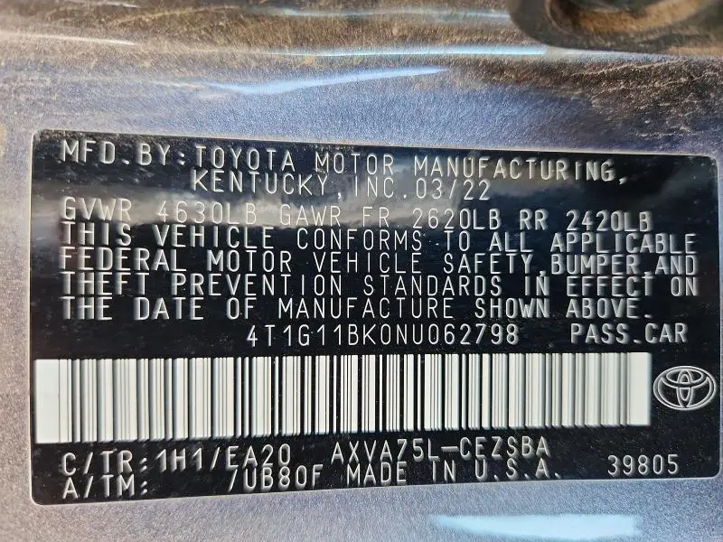 2022 TOYOTA CAMRY SE  