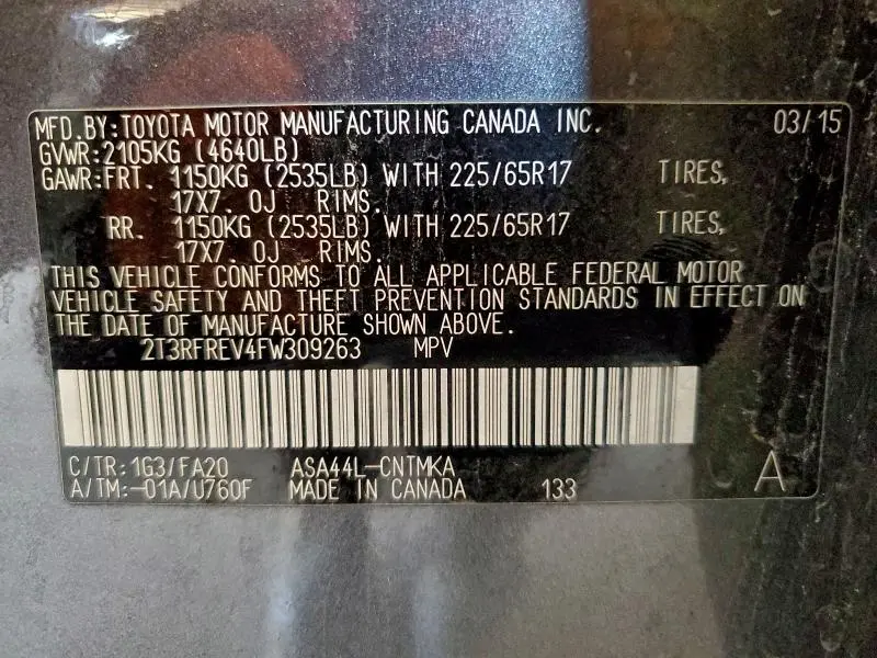 2015 TOYOTA RAV4 XLE  