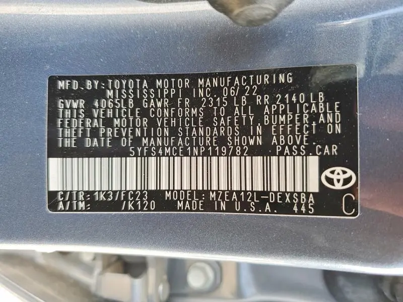 2022 TOYOTA COROLLA SE  