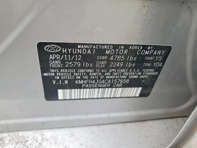 2012 HYUNDAI AZERA BASE  