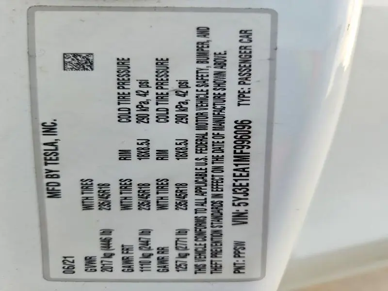 2021 TESLA MODEL 3   