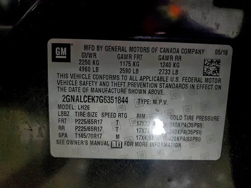 2016 CHEVROLET EQUINOX LT  