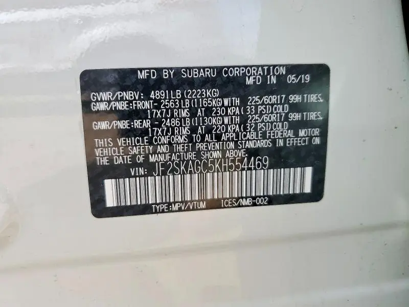 2019 SUBARU FORESTER PREMIUM  
