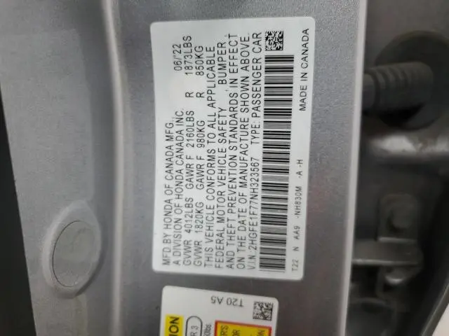 2022 HONDA CIVIC EX  