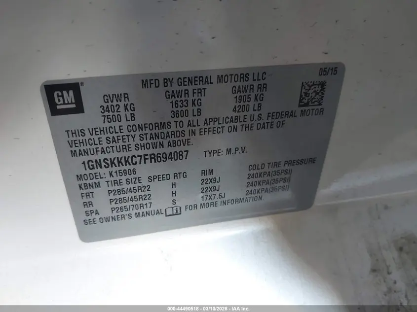 2015 CHEVROLET SUBURBAN 1500 LTZ