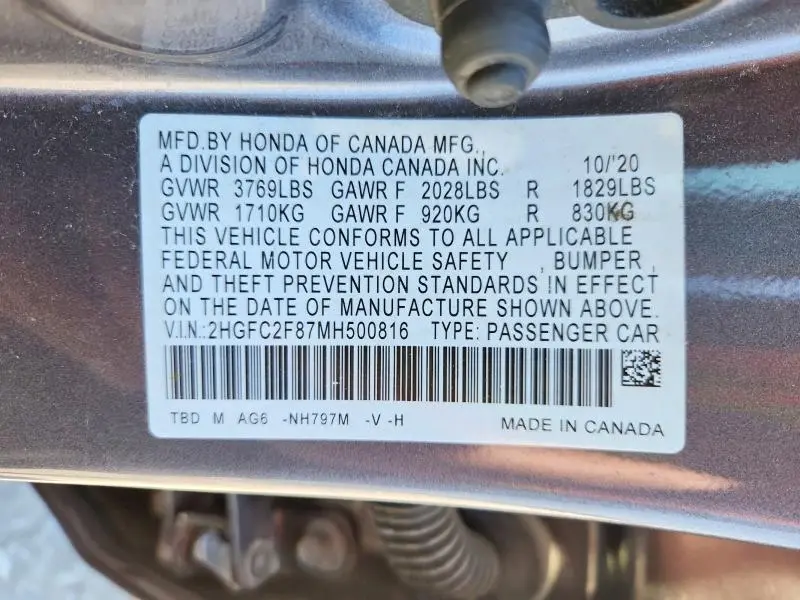 2021 HONDA CIVIC SPORT  
