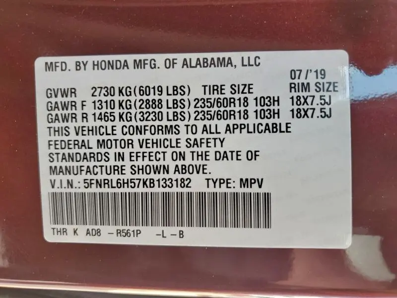 2019 HONDA ODYSSEY EX  